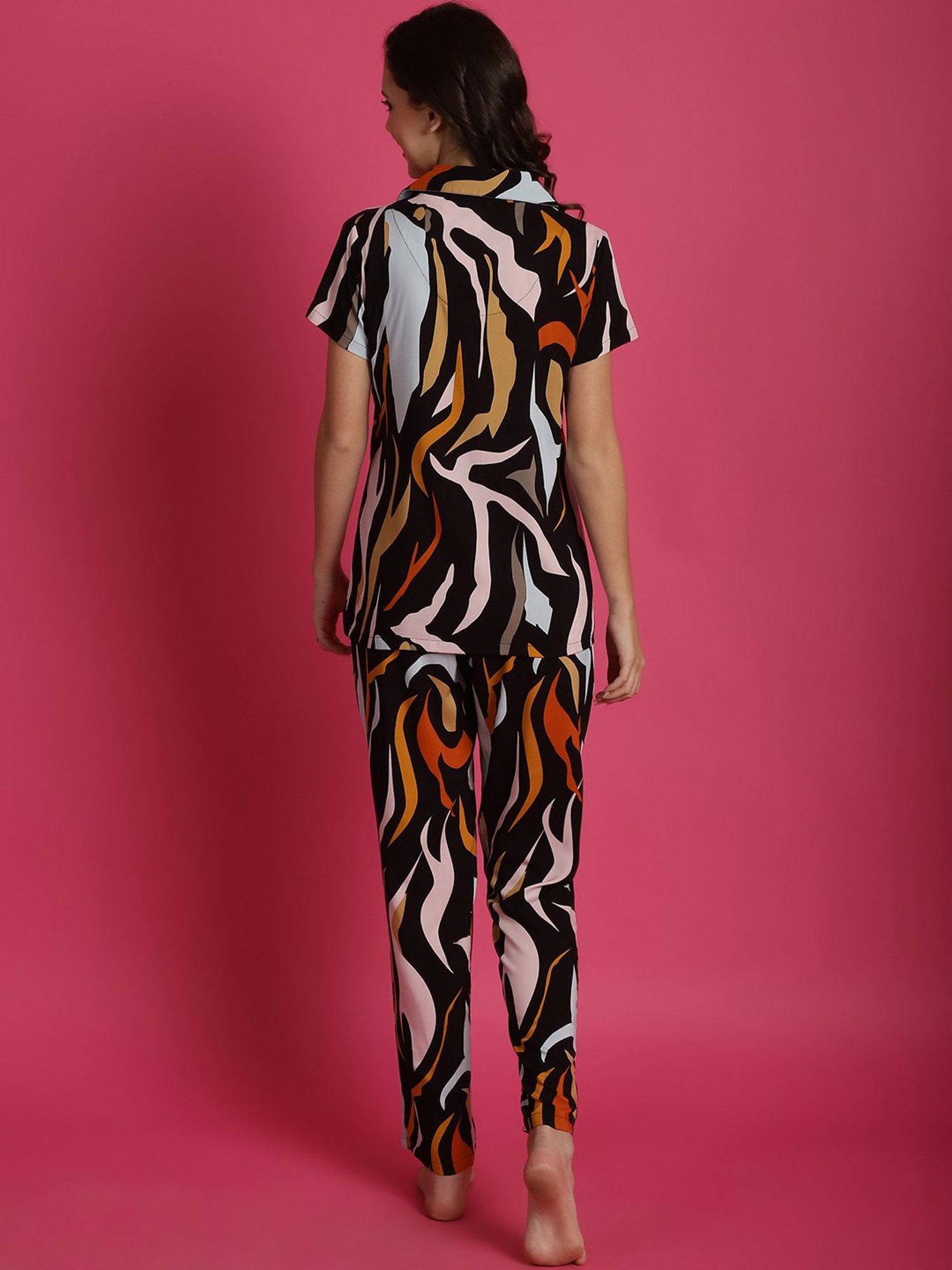 Boston Club Black Printed Top With Lounge Pants