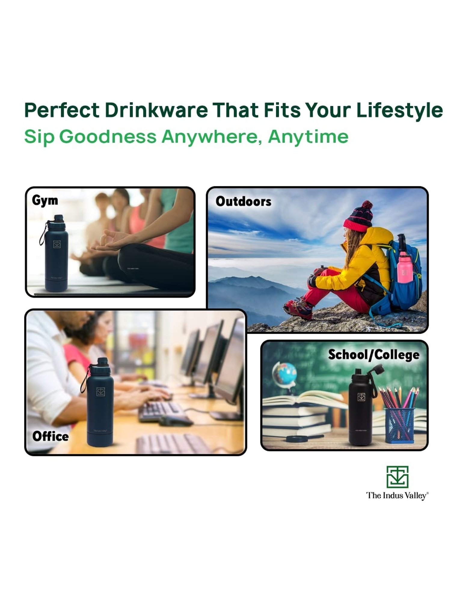 The Indus Valley Black  Stainless Steel Bottle (0.9L)