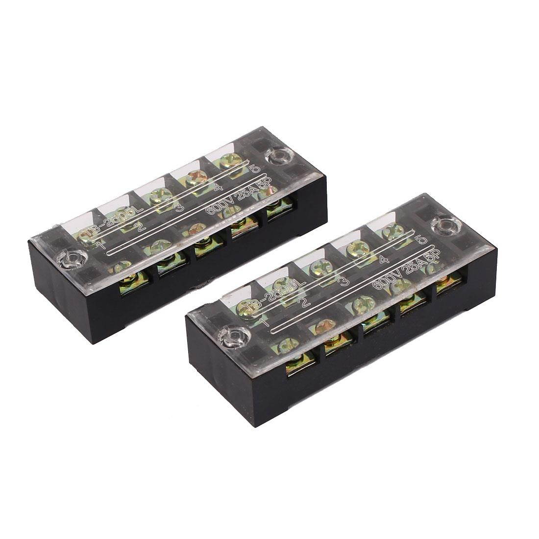 TB2505L 600V 25A 5 Positions Dual Raw Electric Barrier Terminal Block 2pcs
