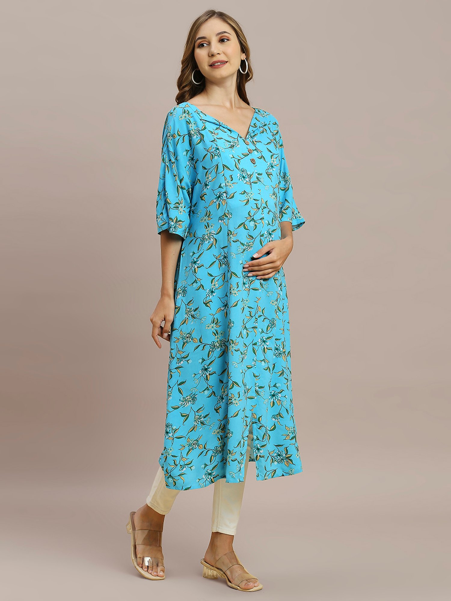 MomToBe Blue Printed Maternity Kurti