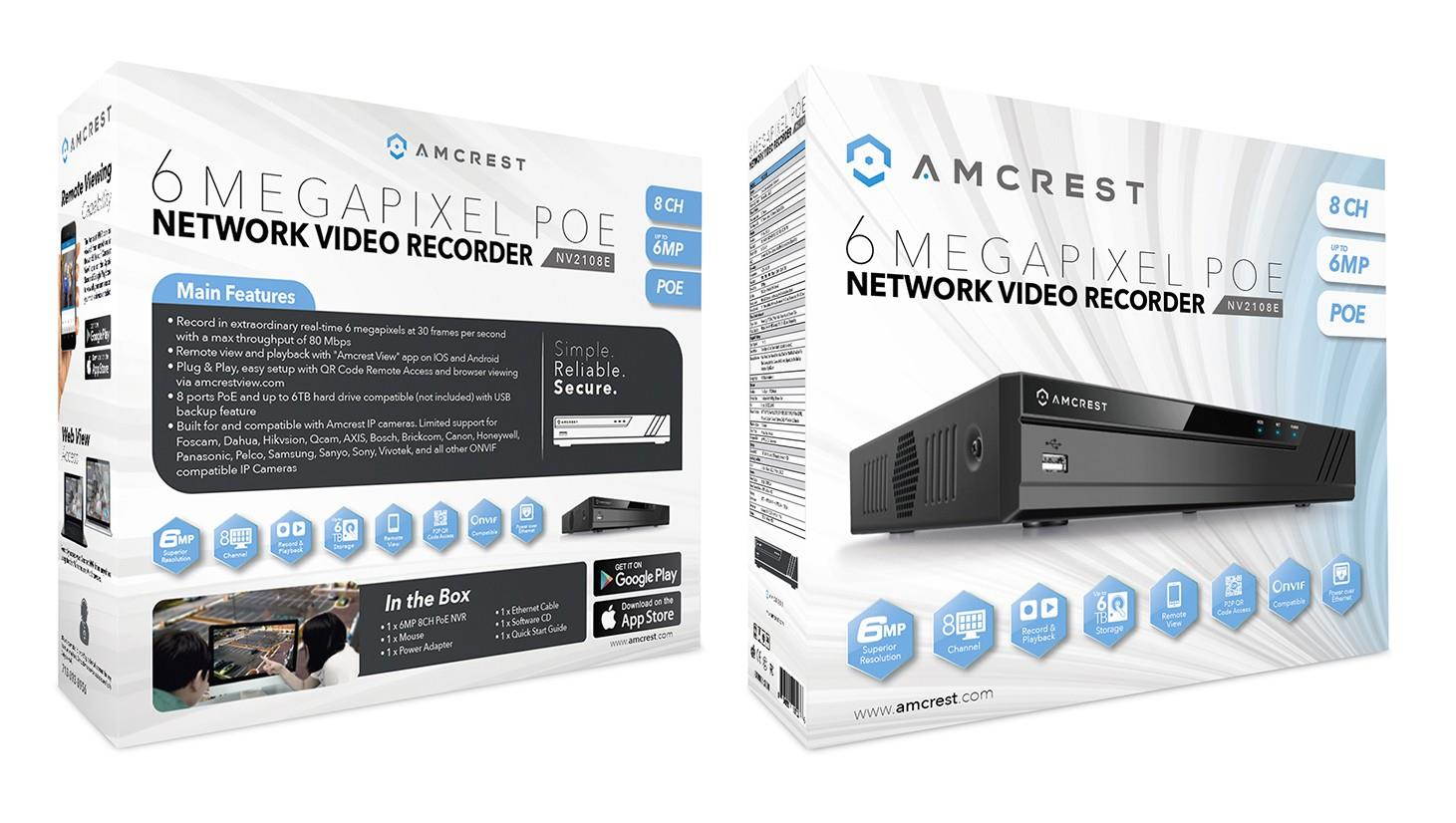 Amcrest NV2108E-HS-2TB 8-Channel POE NVR 1080P/3MP/4MP/5MP/6MP/8MP Network Video Recorder - Supports Recording 8CH Up to 4K IP Cameras, 8CH Power Over Ethernet, Pre-Installed 2TB Hard Drive