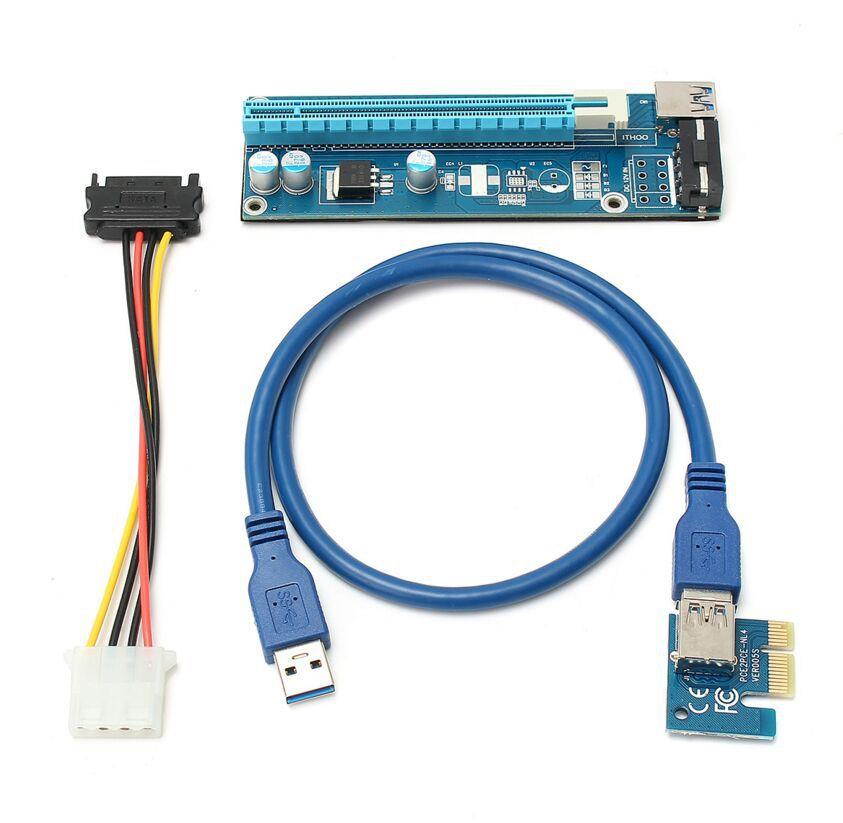 New 6pcs/lot Pci Express Riser Card Pci-e Extender 1X To 16X 60cm Usb 3.0 Cable Sata To 4pin Molex Power For Btc Miner Machine