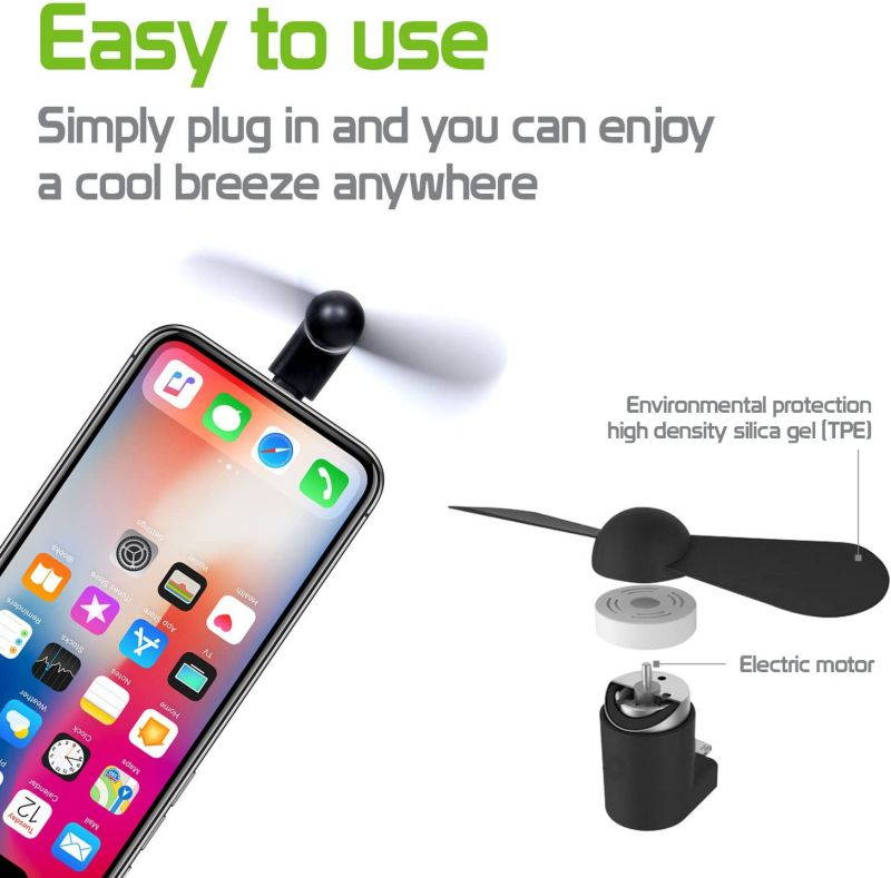 Cellet Portable Mini USB Fan [Powerful and Light Weight] Compatible with Apple iPhone 11 Pro Max XS Max Xr X 8/8 Plus 8 7/7 Plus and All Other 8 Pin USB Port, Black, Small (FANLIGHTNING)