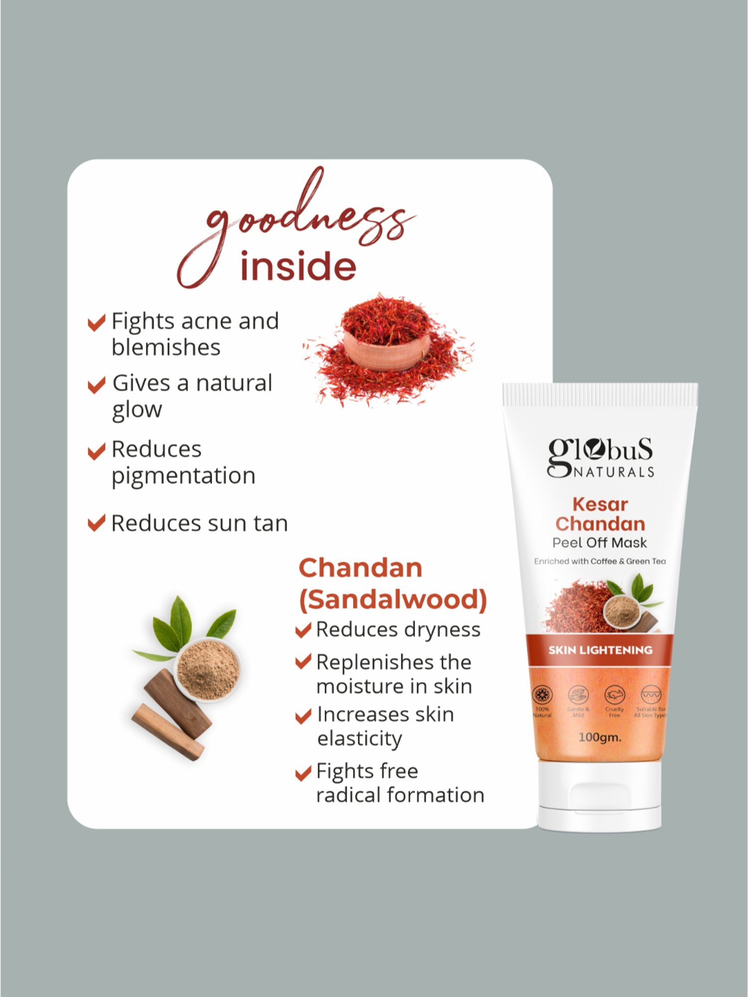 Globus Naturals Coffee, Kesar Chandan, Gold & Red Wine Peel Off Mask - Set of 4