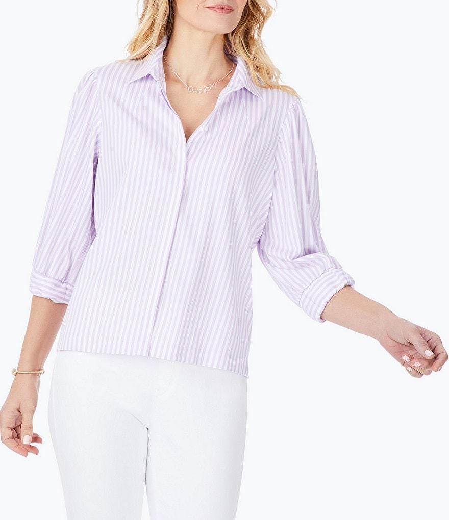 Foxcroft 3/4 Sleeve Lavender Stripe Blouse