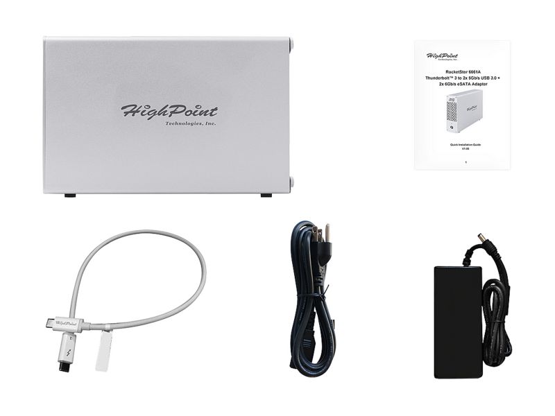 HighPoint RocketStor RS6661A-mSAS2 Thunderbolt 3 to 2 x Mini-SAS Port Adapter (8 x SAS / SATA Channels)