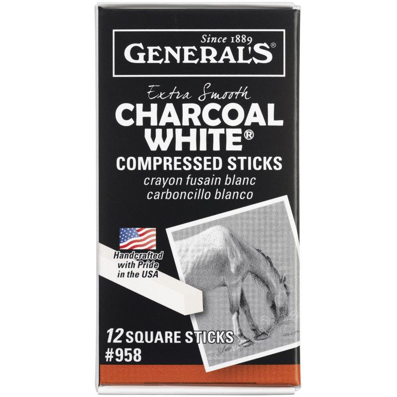 General's Non-Toxic Top Quality Charcoal Stick, 3 in, White, pk of 12