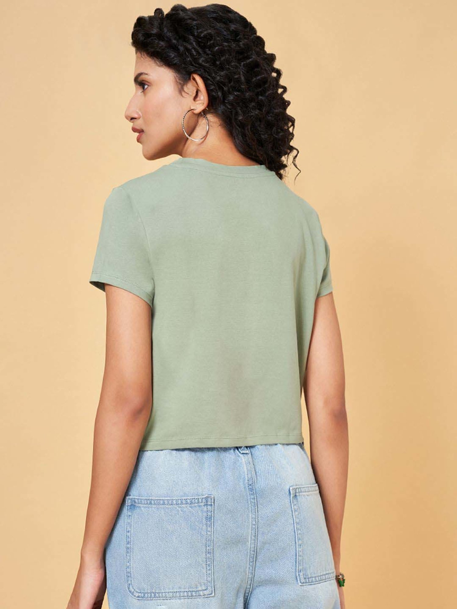 People by Pantaloons Green Plain Top