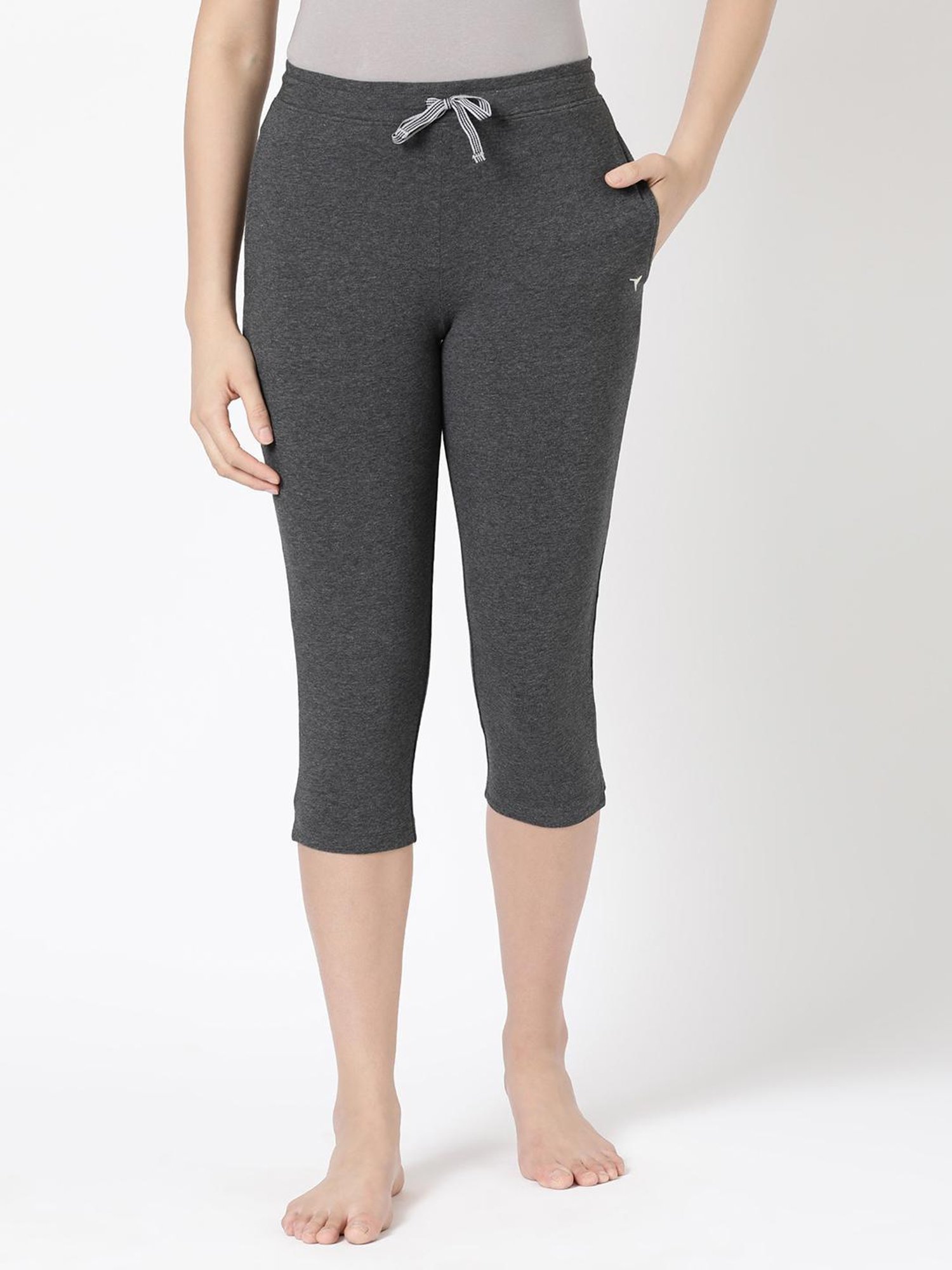 BLOSSOM Dark Grey Cotton Textured Capris