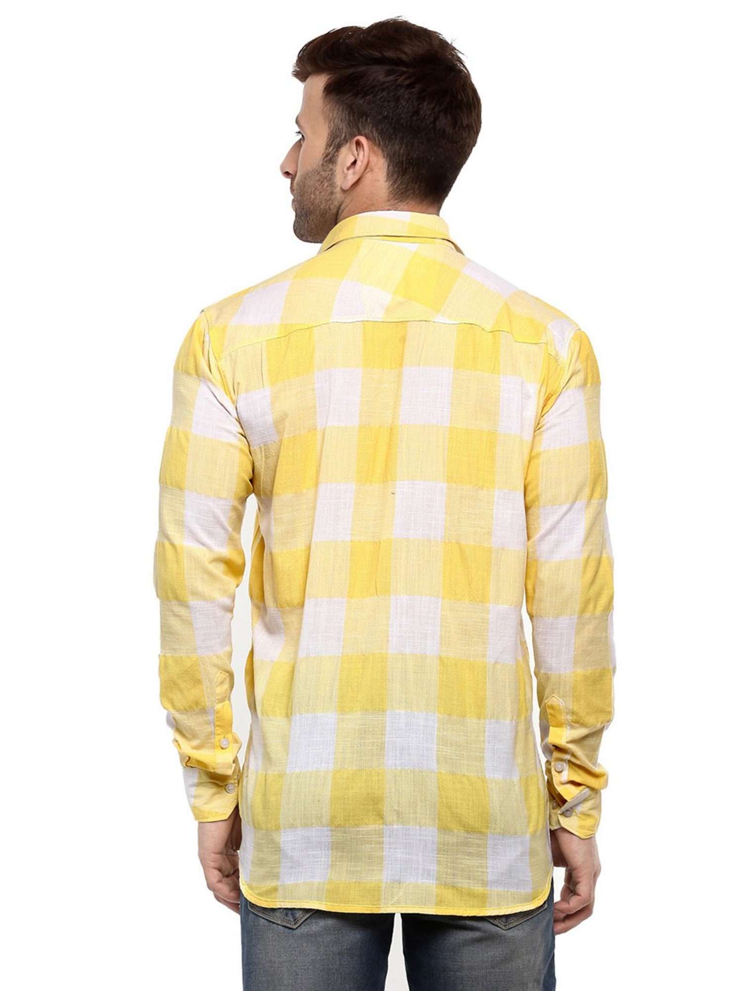 Hangup Plus Yellow Slim Fit Check Shirt