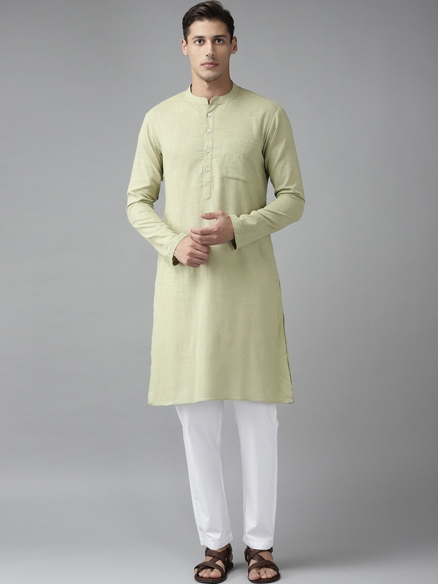 See Designs Green & White Cotton Regular Fit Kurta Bottom Set