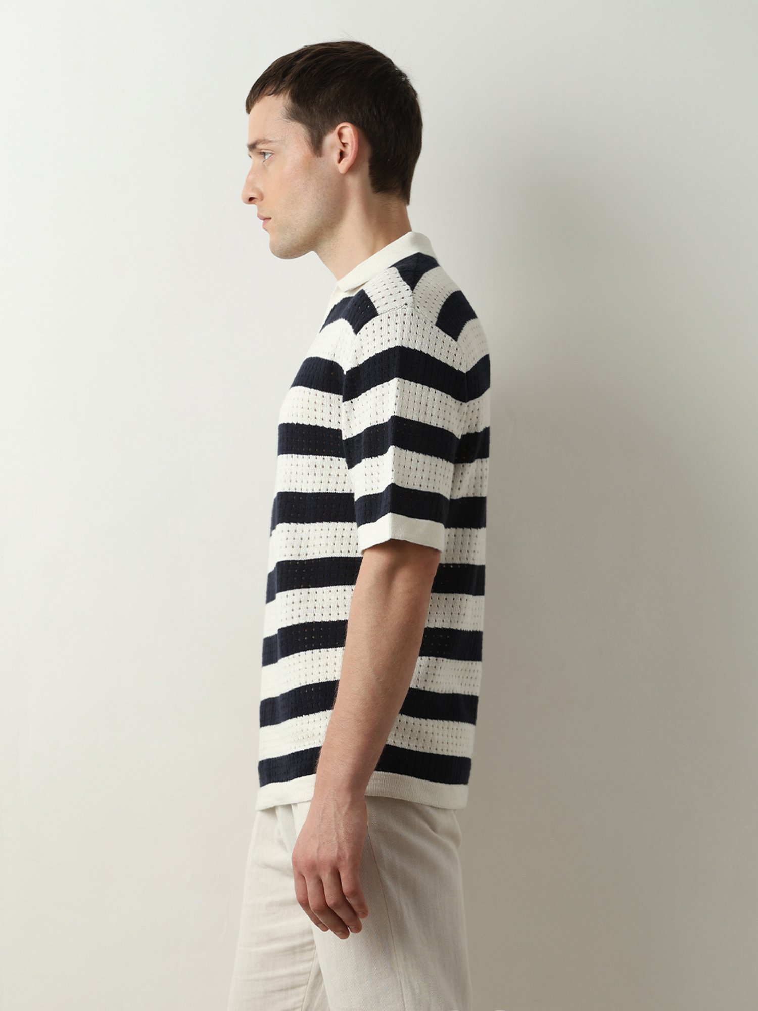 SELECTED HOMME Beige & Black Regular Fit Cotton Polo T-Shirt