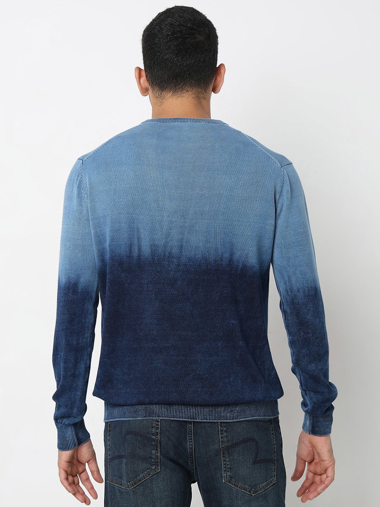 Spykar Blue Regular Fit Ombre Sweater
