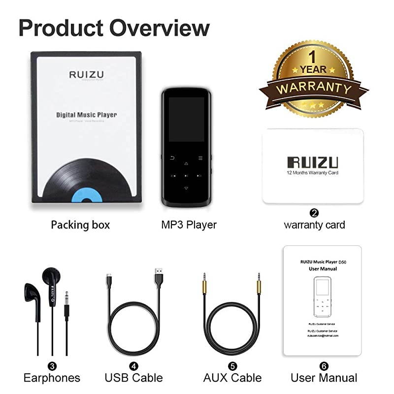 Player16GB Player with BluetoothBuiltin SpeakerPortable HiFi Lossless Sound Music Player with FM Radio Voice Recorder Touch Button with Screen Support up to 128GBBlack