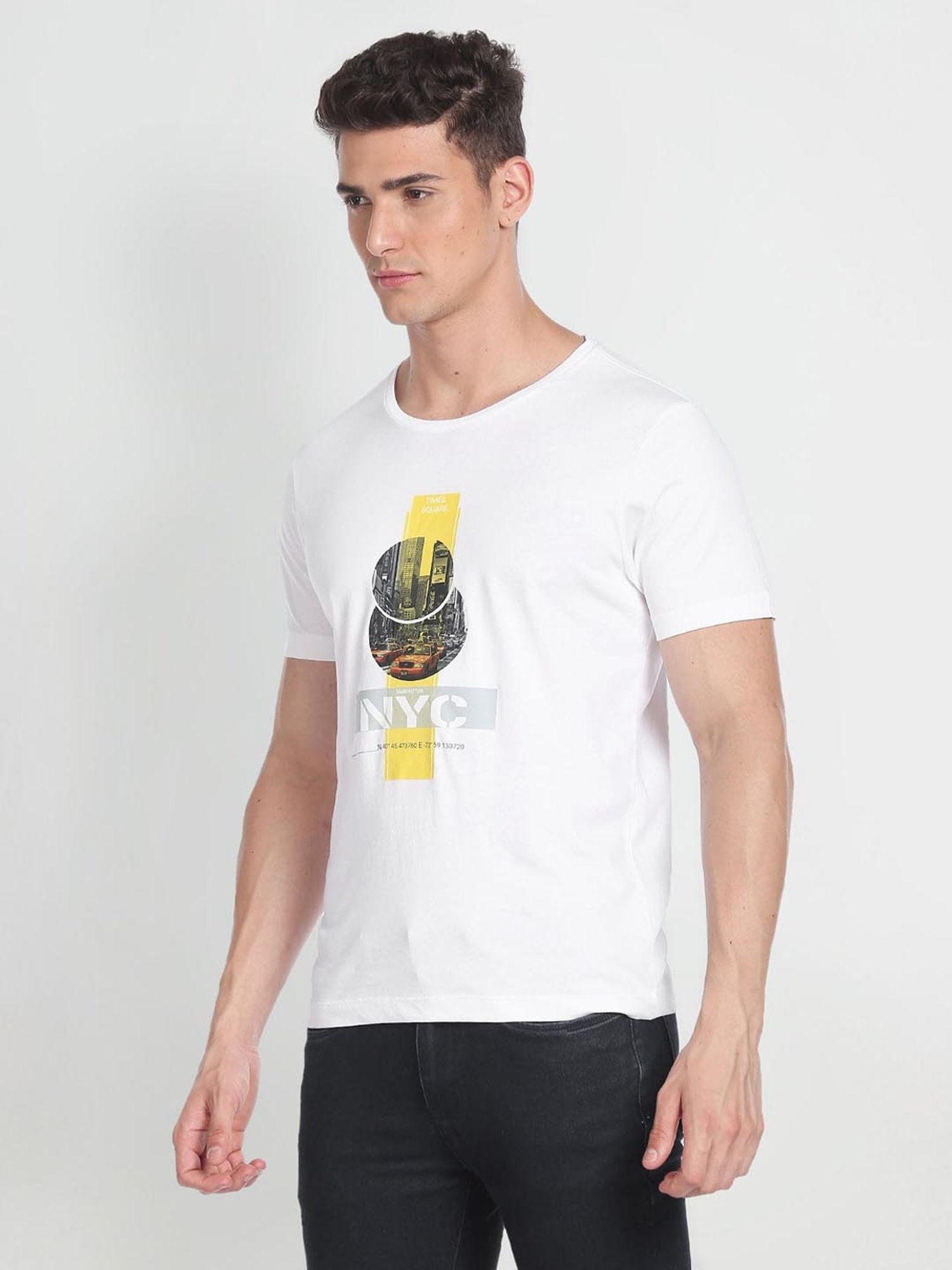 Arrow New York White Cotton Regular Fit Printed T-Shirt