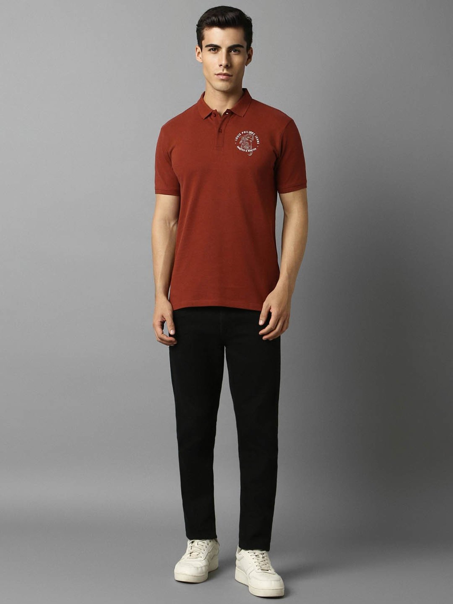 Louis Philippe Jeans Maroon Cotton Slim Fit Polo T-Shirt