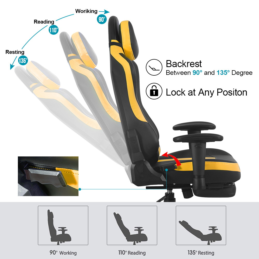 Ergonomic Racing Gaming Chair LUCKWIND Racing Chair
Massage Gaming Chair Office Chair Height Adjustment Recliner Swivel Rocker With Adjustable Headrest Retractable Footrest And Massage Lumbar Pad