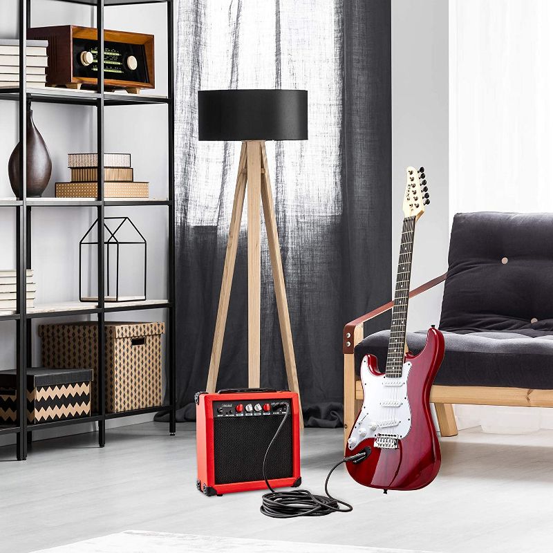 LyxPro Left Hand 39 Inch Electric Guitar and Starter Kit for Lefty Full Size Beginner's Guitar, Amp, Six Strings, Two Picks, Shoulder Strap, Digital Clip On Tuner, Guitar Cable and Soft Case - Red