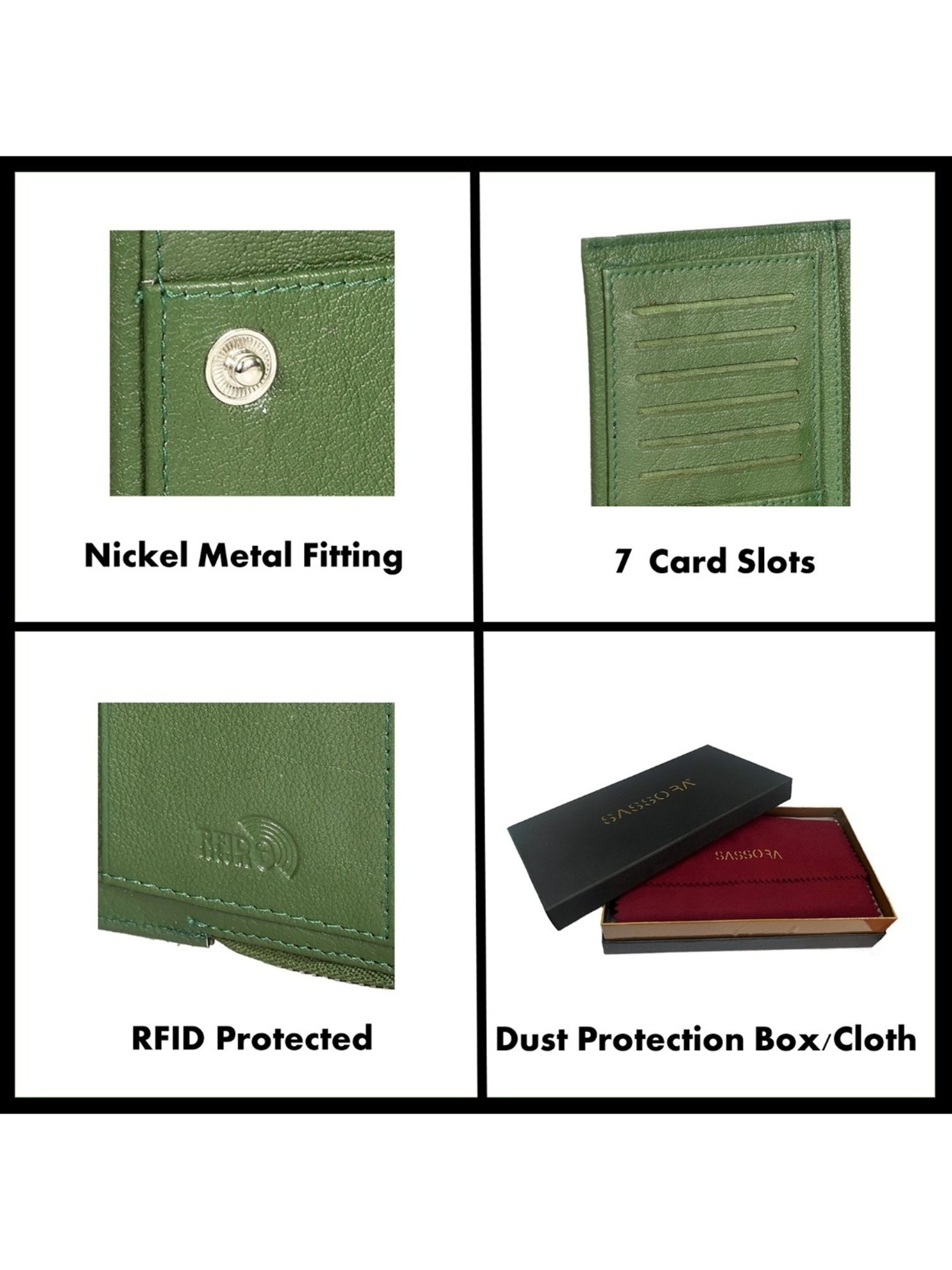 SASSORA EBONY Green Leather Textured Wallet