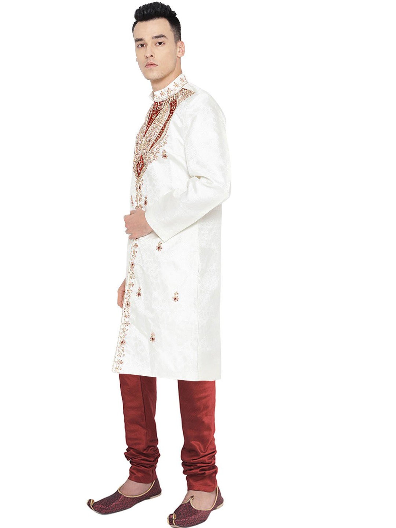 SG LEMAN Off White Regular Fit Embellished Sherwani Set