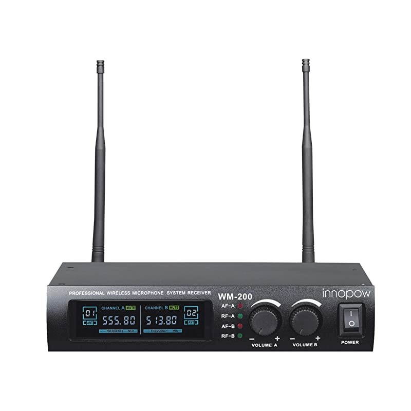 Metal Dual UHF Wireless Microphone System,inp Metal Cordless Mic Set, Long Distance 150-200Ft,16 Hours Continuous Use for Family Party,Church,Small Karaoke Night (WM-200-New) (WM200N)