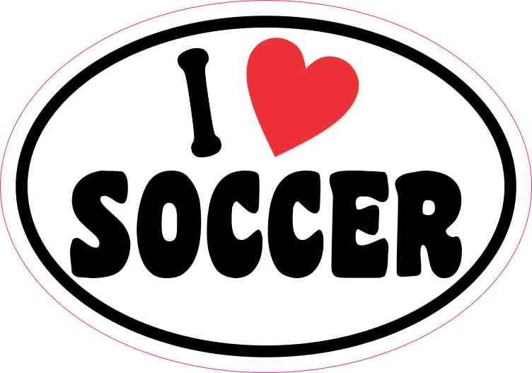 StickerTalk Oval I Love Soccer Vinyl Sticker, 5 inches by 3.5 inches