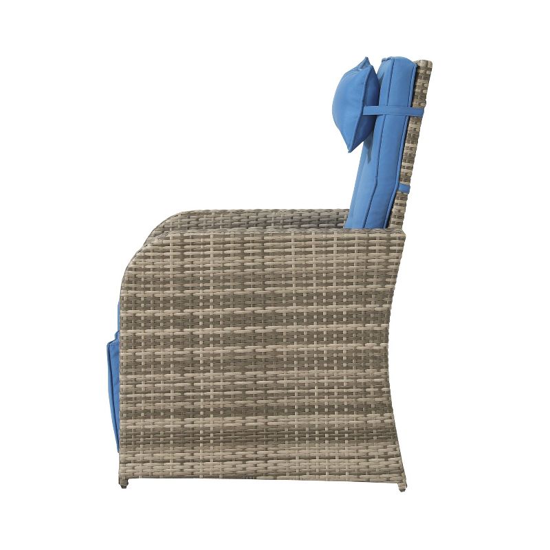 Wicker Outdoor Recliner with Blue Cushions - Accent Furniture