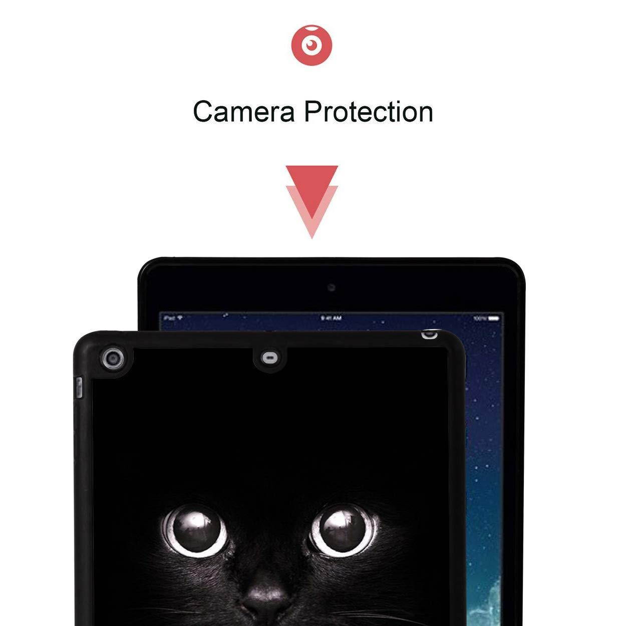 iPad 9.7 Inch 2018 Case,iPad Air 2 Case,Rossy Shockproof Hard Shell Rubber Bumper Protective Case with Black Cat Face Eyes Pattern and Kickstand for Apple iPad 9.7 Inch 6th Generation