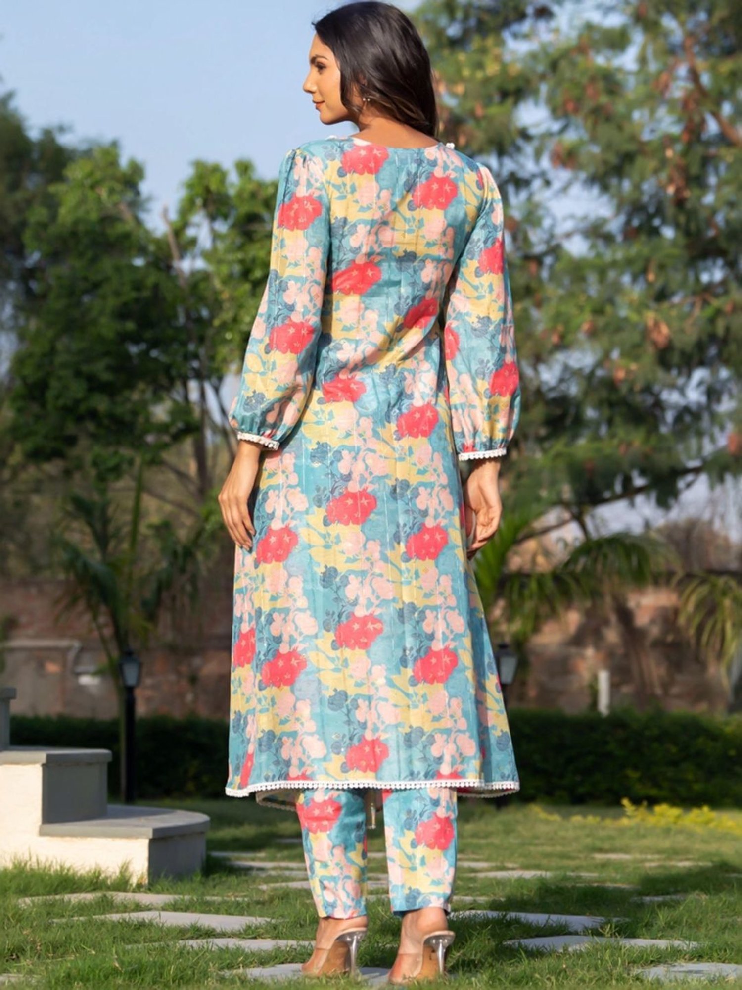 HOUSE OF JAMOTI Blue Printed A Line Kurta