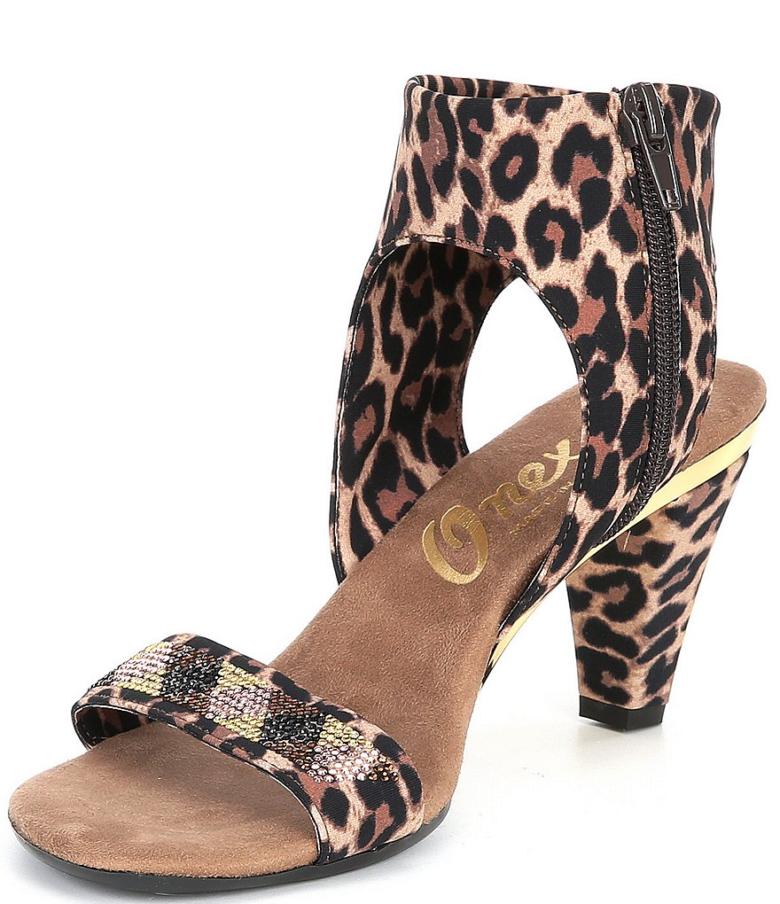 Onex Saphire Leopard Print Ankle Strap Rhinestone Dress Sandals