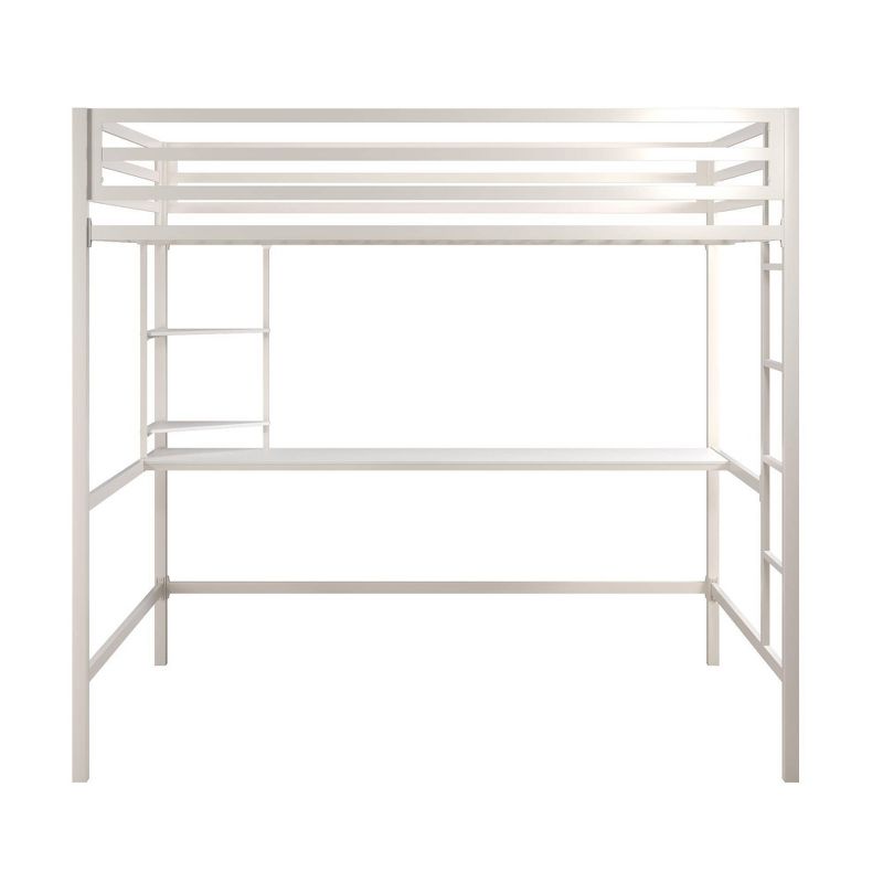 Full Maxwell Metal Loft Bed with Desk & Shelves White - Novogratz