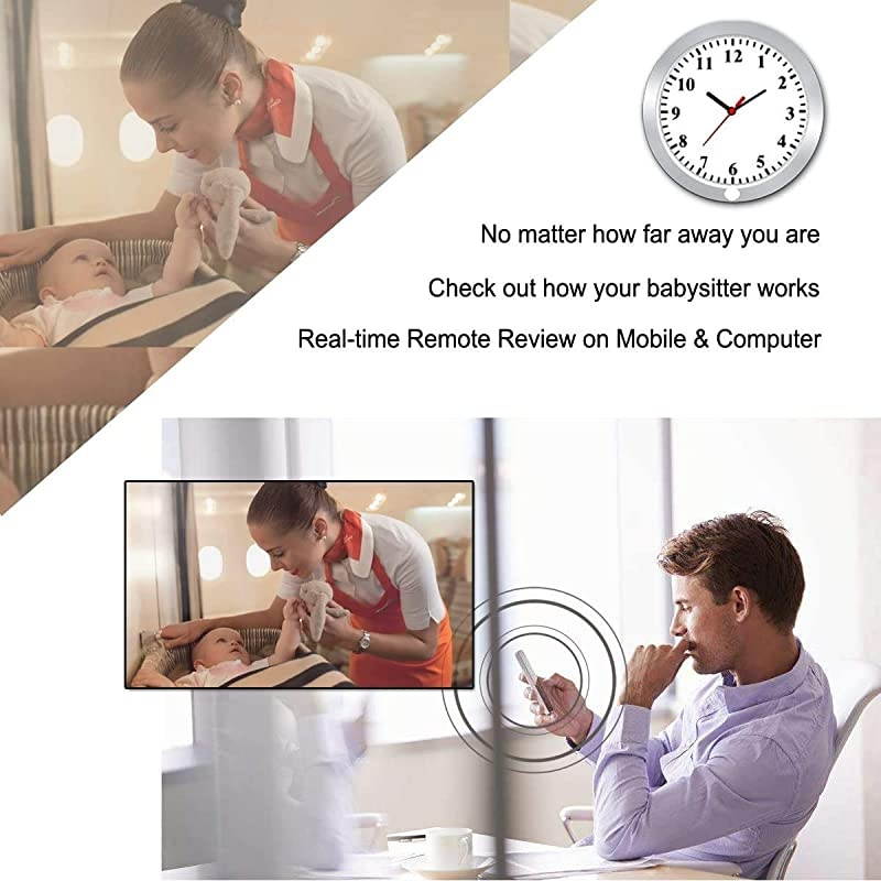 HD 1080P WiFi Spy Camera (5000mAh Battery) Wall Desk Clock Hidden Camera Alarm Clock for Home Security Nanny Cam Support iOS/Android/PC Remote Real-time Video and Motion Detection Alarm