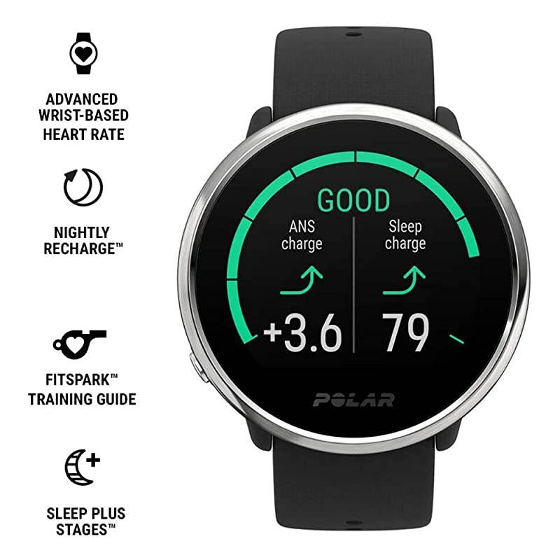 Polar Ignite Fitness GPS Watch Power Bundle (White-Silver, M/L) | with  HD Screen Protectors & Portable Charger | Polar Precision Heart Rate, Integrated GPS & Sleep Plus Tracking