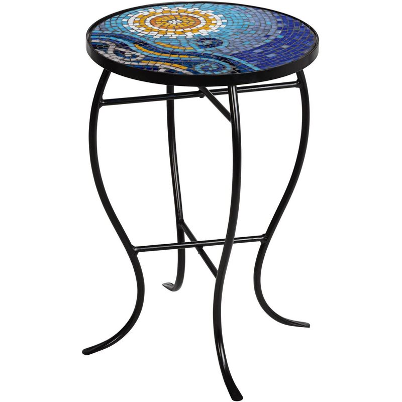 Teal Island Designs Ocean Mosaic Black Iron Outdoor Accent Table