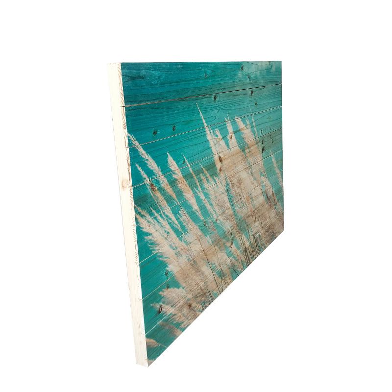 24" x 36" Pampas Grassy Field Print on Planked Wood Wall Sign Panel Teal Blue - Gallery 57