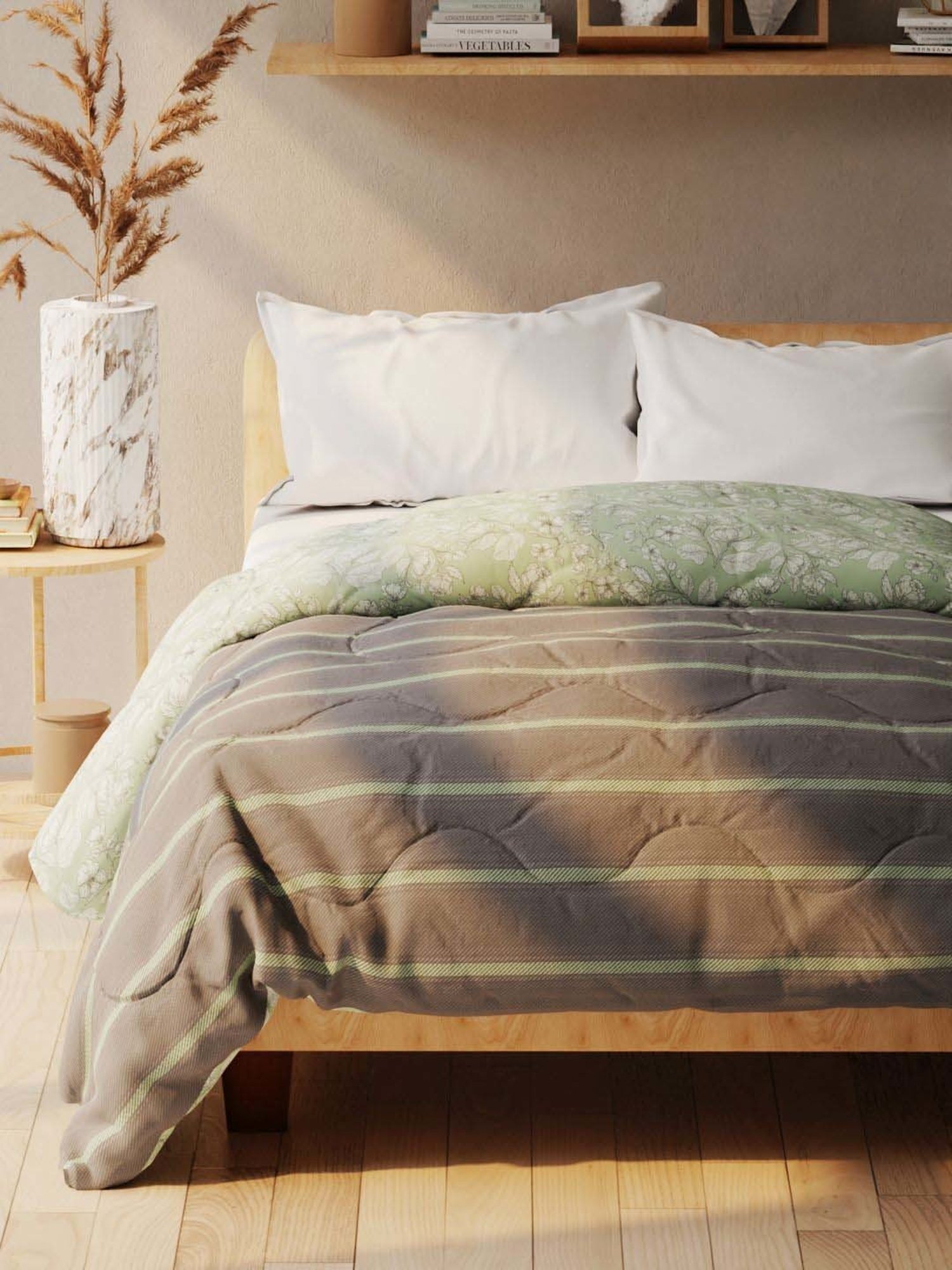 Bianca Romelio Grey & Pistachio 152 TC Micro Fabric Double Comforter