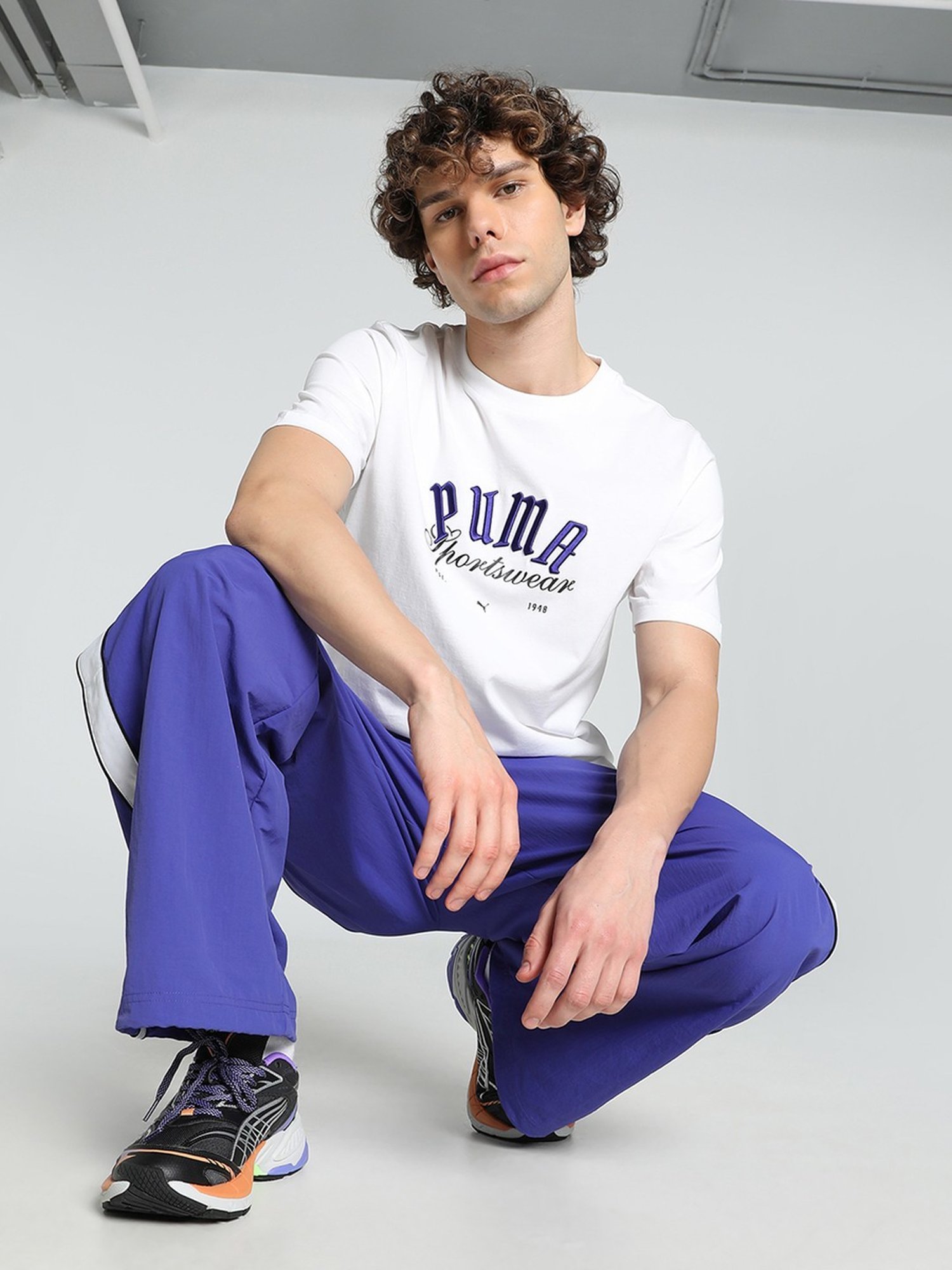 Puma White Cotton Regular Fit Logo Printed T-Shirt