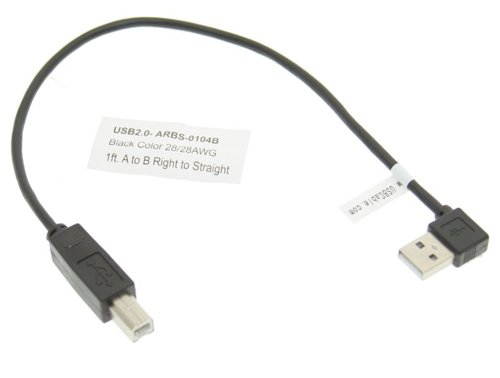 USBGear 1ft. Right to Straight A to B 28/28AWG Cable USB 2.0 RoHS