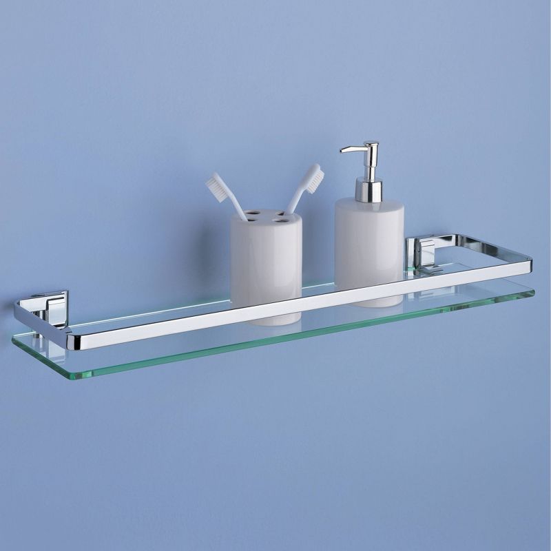 Wall Glass Shelf with Rail Chrome - Neu Home