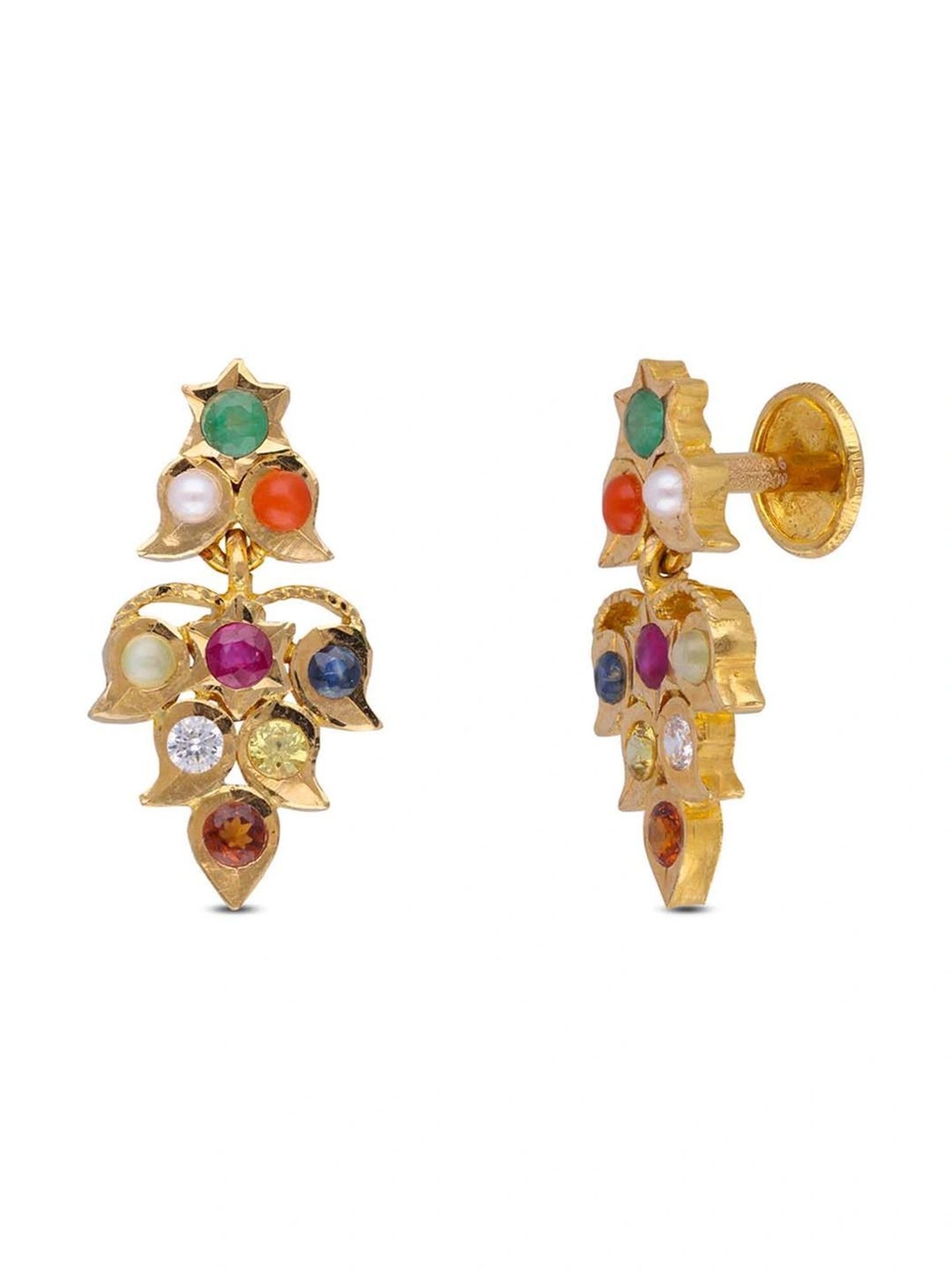 CKC Navaratna Gems Gold Eardrops: Regal Splendor