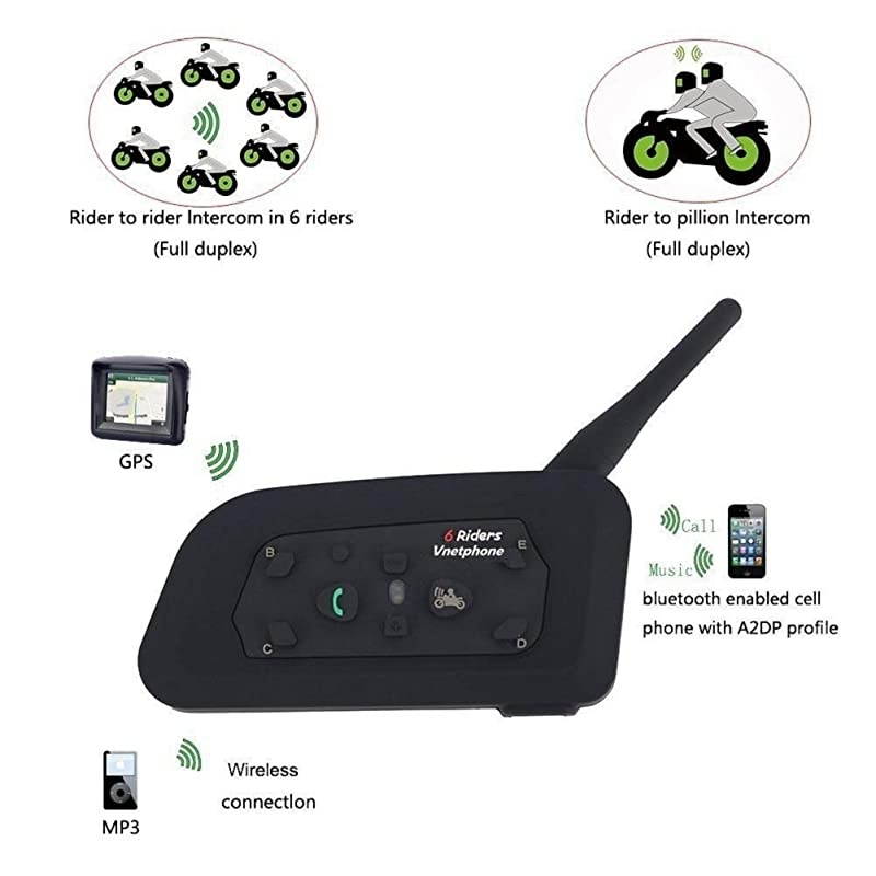 Intercom Bluetooth Helmet Headset V6 1200 Meter Full Duplex RealTime Motorbike Wireless Headphone 6 Riders Communicator Talk for Skiing Motorbike Camping 1 Pack