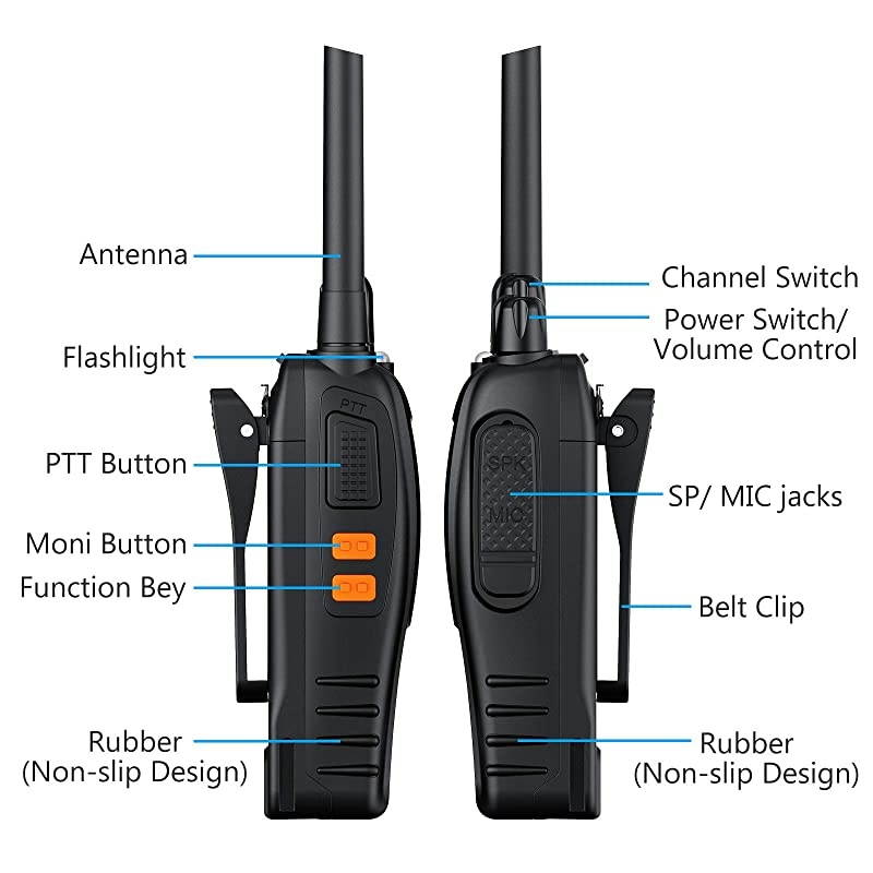 Rechargeable Walkie Talkies with Earpieces 2pcs Long Range TwoWay Radios 16 Channel UHF USB Cable Charging Walky Talky Handheld Transceiver with Flashlight