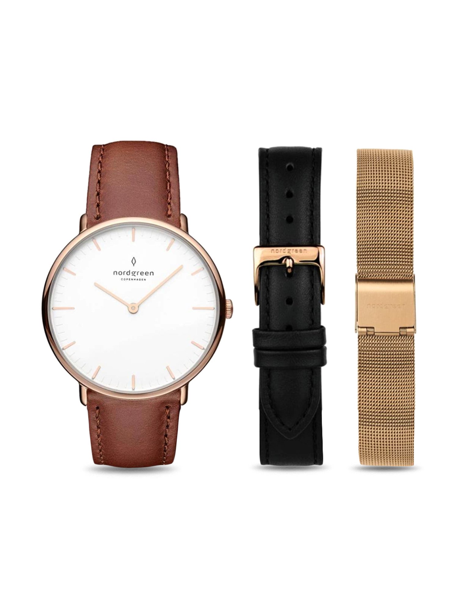 Nordgreen NR32RGXXLEBRLEBLMERO Native-Bundle Unisex Analog Watch with Strap Set Combo