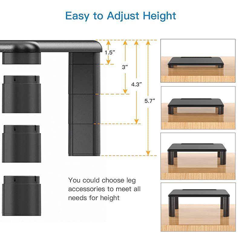 Adjustable Monitor Stand Riser - 3 Height Adjustable Computer Monitor Stand with Phone Holder for Desk, Printer, Laptop, Computer Monitor Riser for Home & Office Use