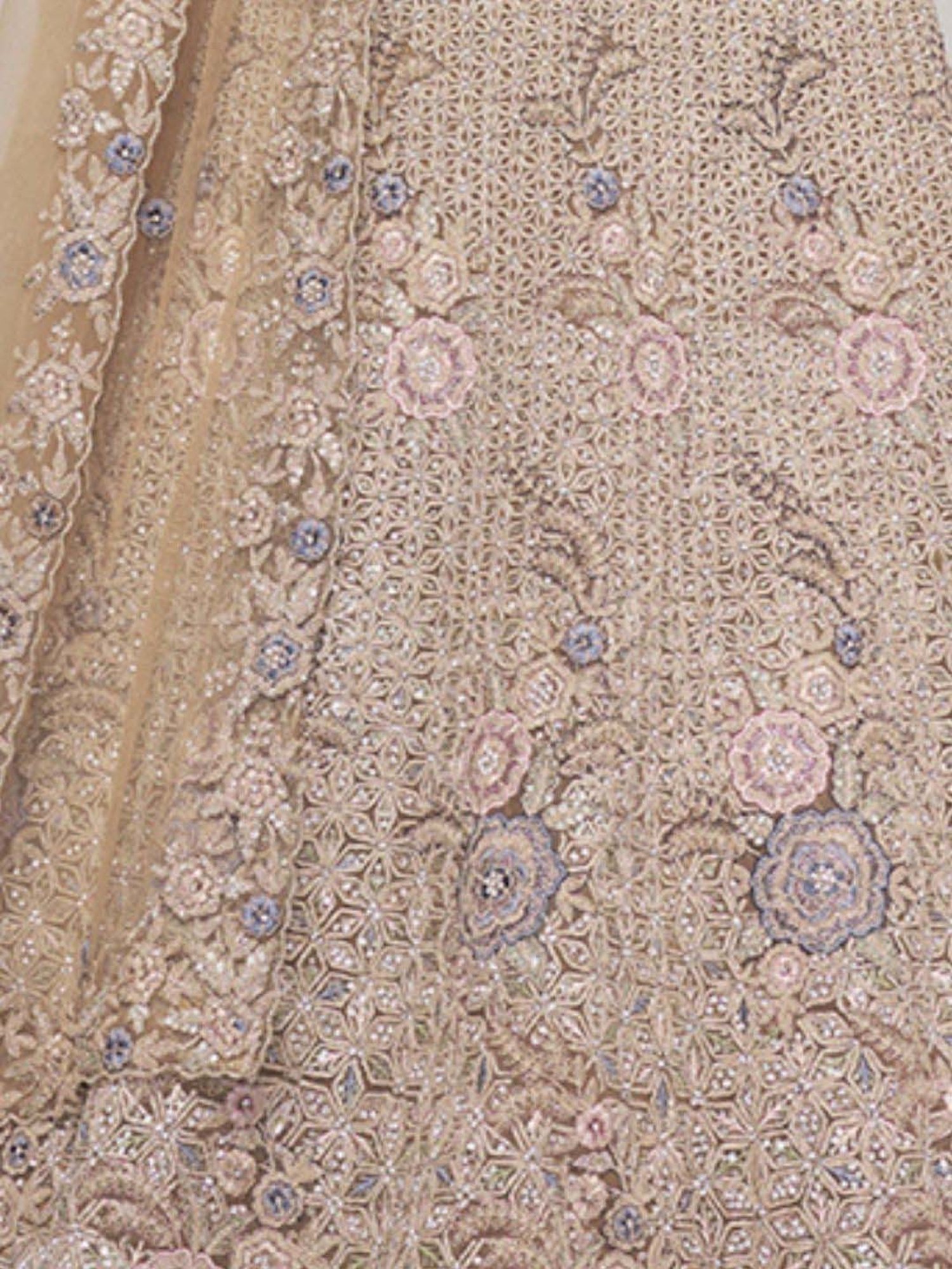 Odette Beige Embroidered Semi-Stitched Lehenga Choli Set with Dupatta