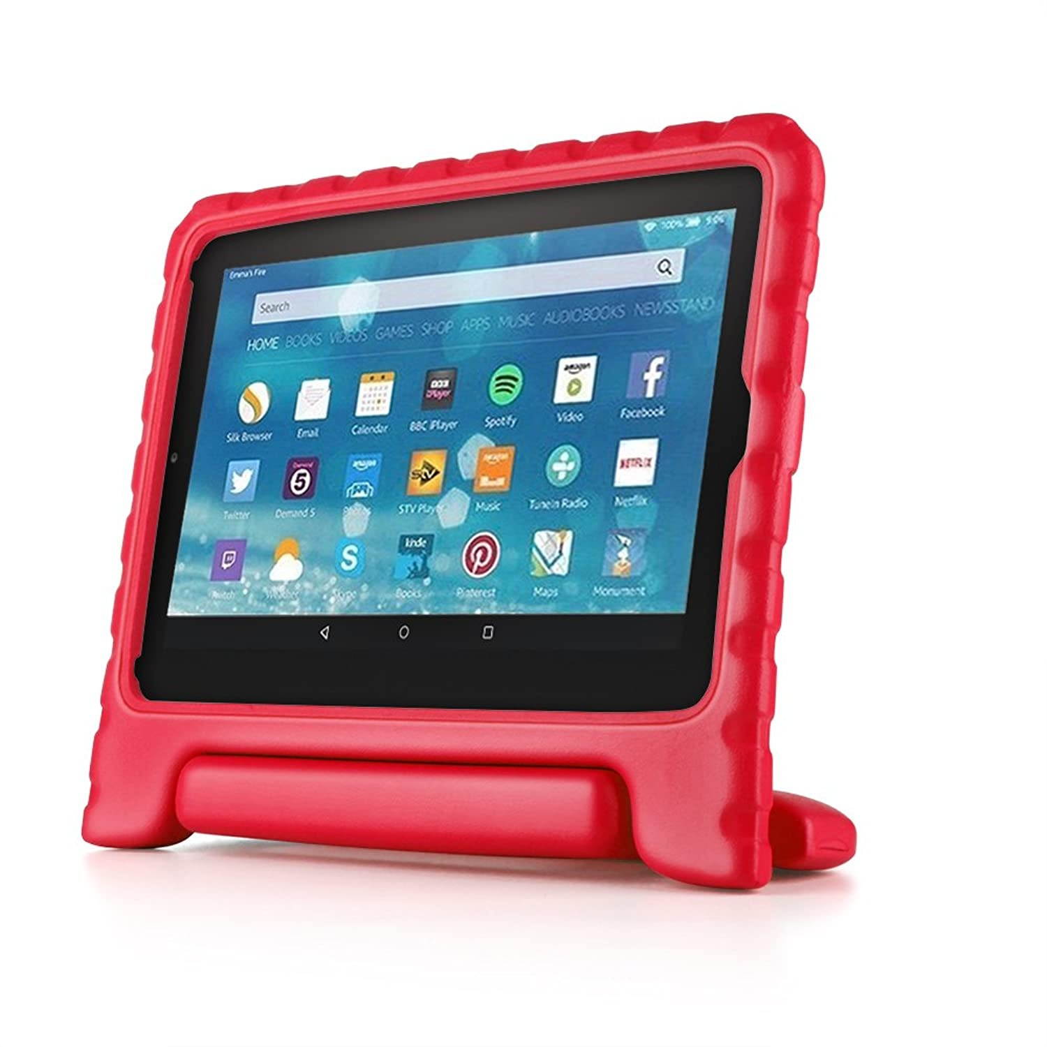 TNP Shock Proof Case for All New Fire 7 Tablet (7th Gen, 2017 Release) - For Kid Friendly Child Proof Anti Slip Impact Drop Light Weight Convertible Handle Stand Cover Protective Case (Red)