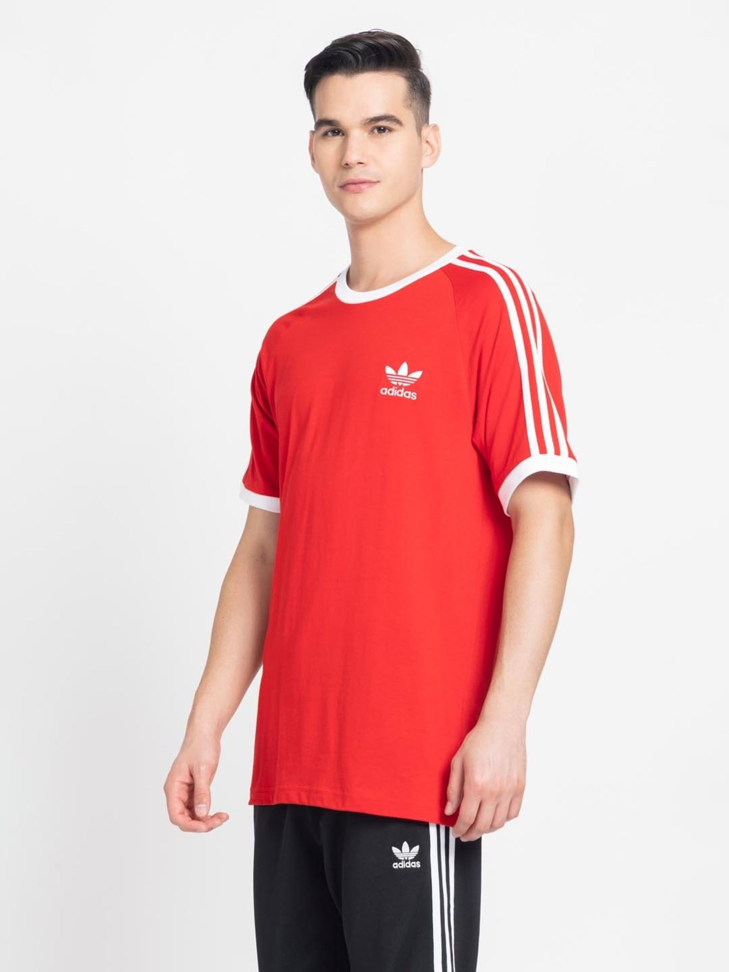Adidas Originals Red Regular Fit Striped T-Shirt