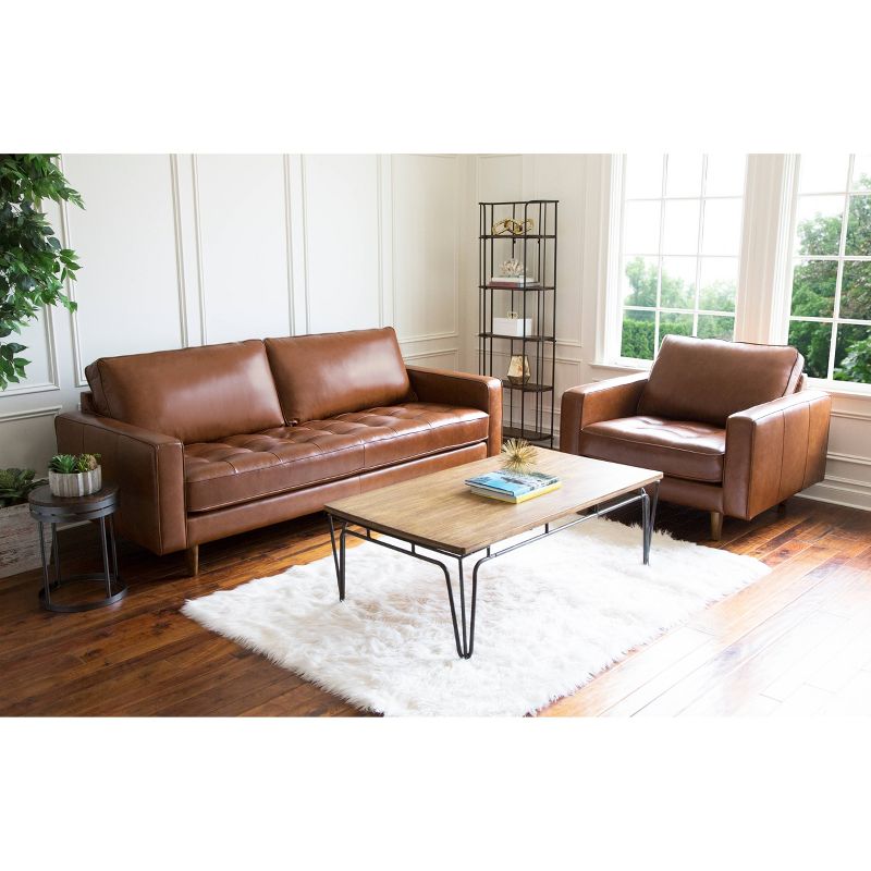 2pc Calvin Mid Century Top Grain Leather Sofa & Armchair Set Camel - Abbyson Living