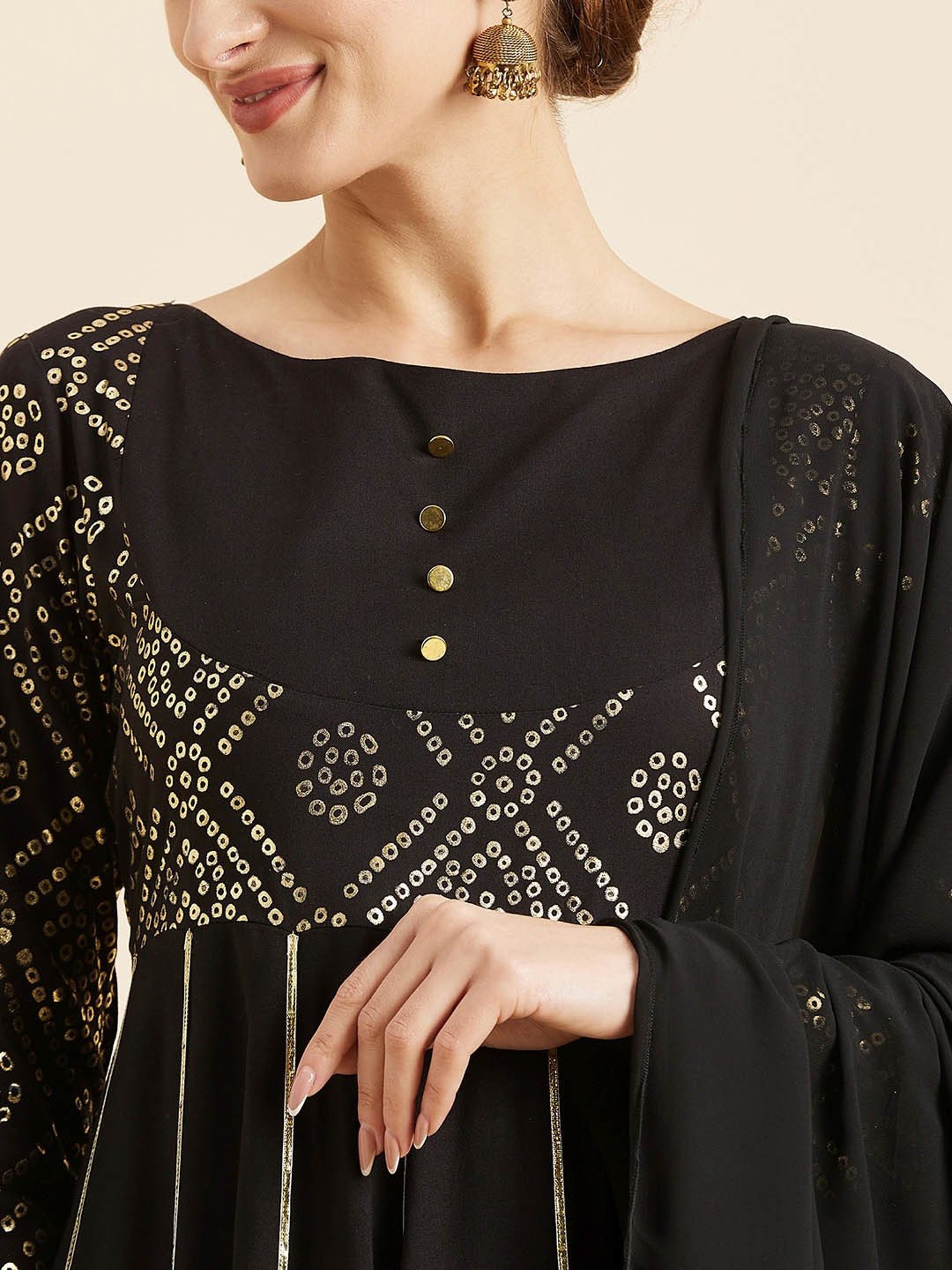 PANIT Black Printed Ethnic Dress With Dupatta