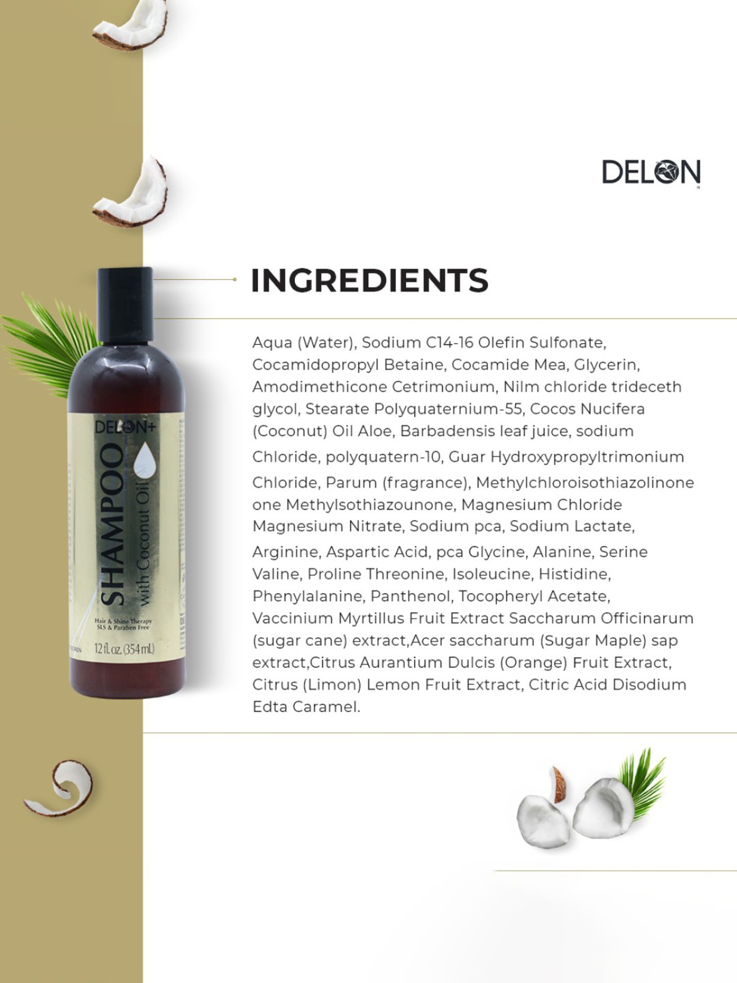 Delon Shampoo with Coconut Oil - 354 ml
